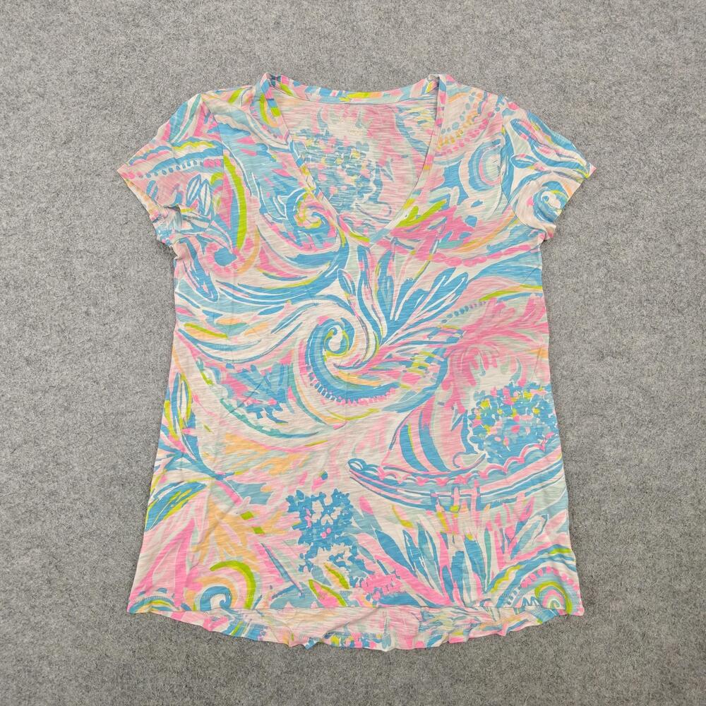 Lilly Pulitzer T-Shirt Womens XXS Multicolor Jersey Floral Glitter Cotton Summer